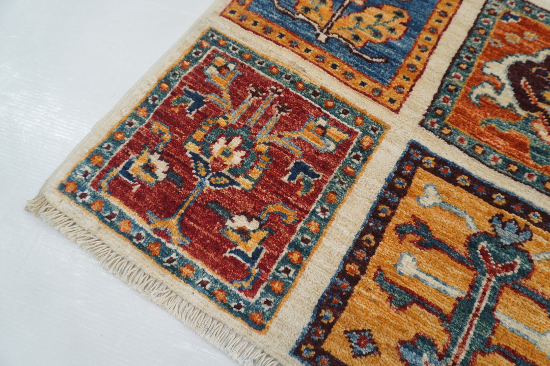 2x3 Beige Bakhtiari Afghan Hand knotted Accent rug - Yildiz Rugs