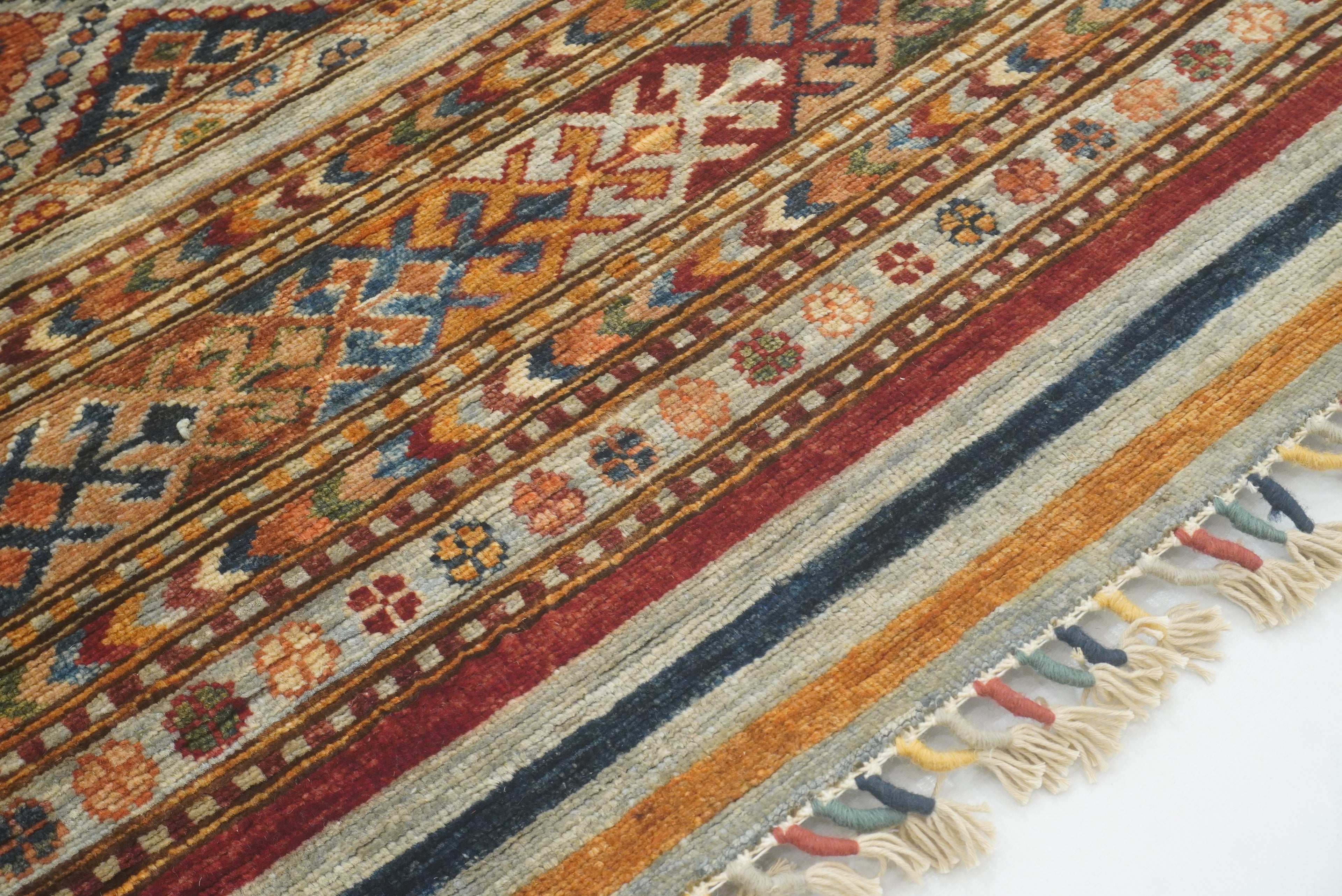 8x10 Khorjin Blueish Gray Afghan Hand knotted Rug - Yildiz Rugs
