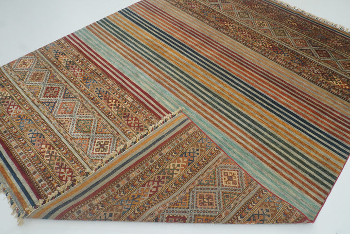 8x10 Khorjin Blueish Gray Afghan Hand knotted Rug - Yildiz Rugs