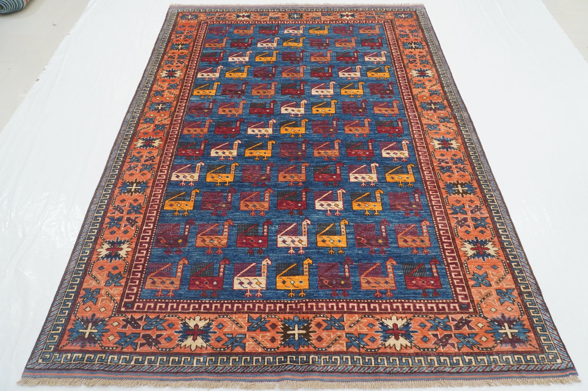 6x8 Navy Blue Timuri Baluch Bird Tribal Afghan Hand Knotted Oriental Rug - Yildiz Rugs