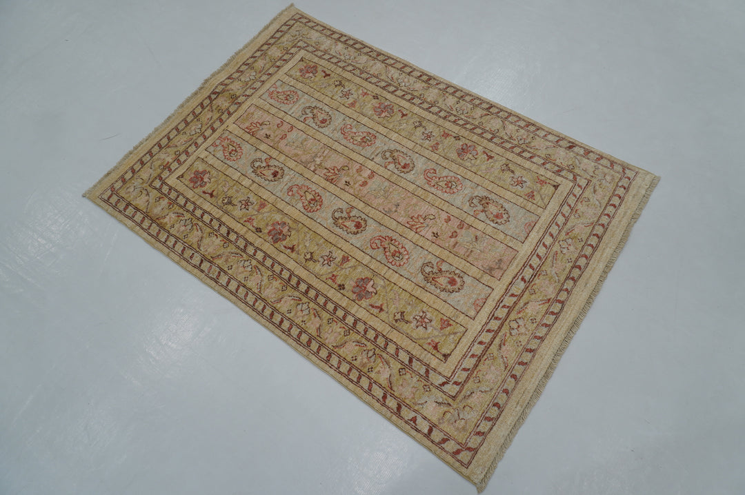 3x4 Beige Vintage Oriental Afghan Hand knotted small Accent Rug - Yildiz Rugs