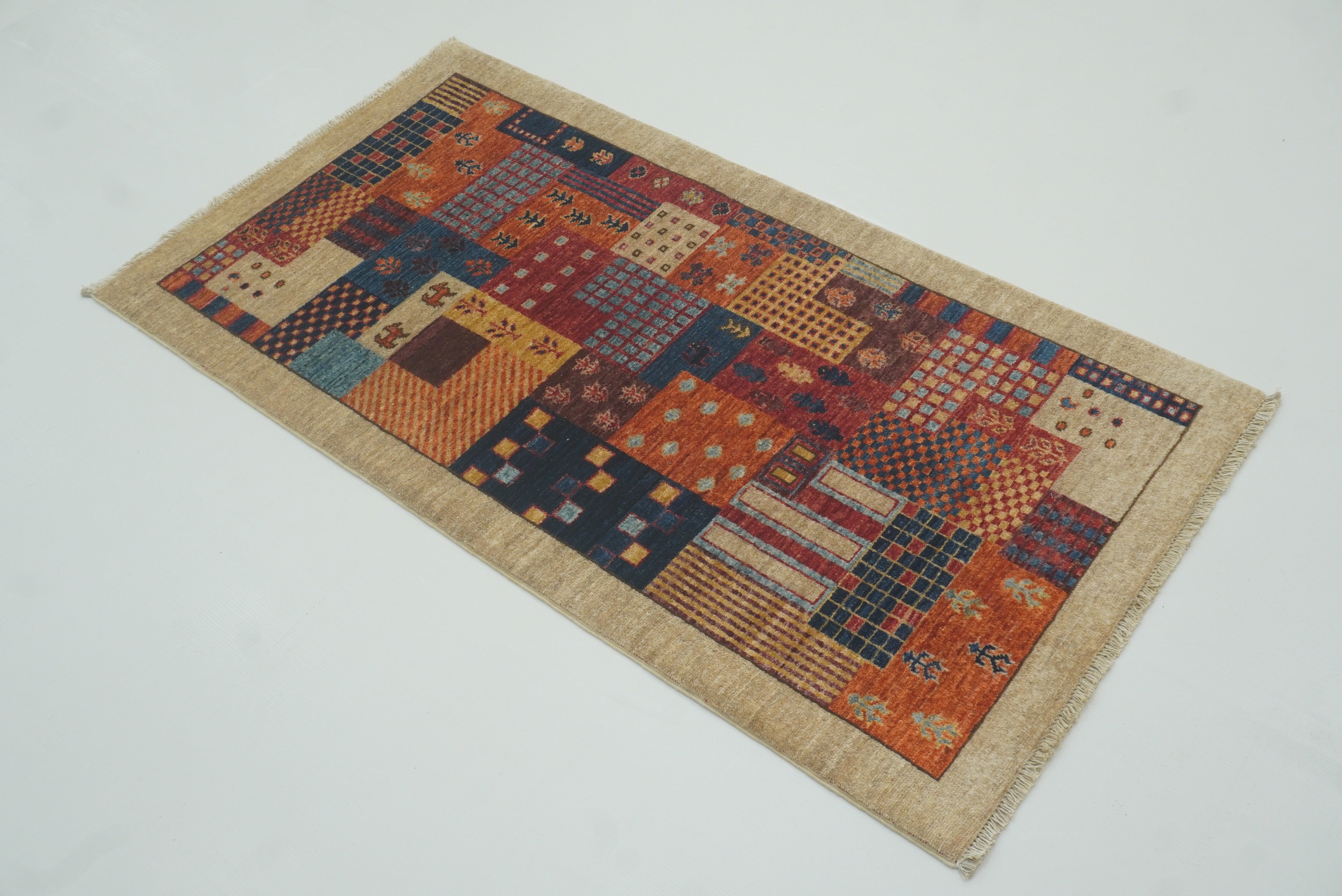 2'4"x4'5" Beige Gabbeh Afghan Hand knotted Runner Rug - Yildiz Rugs