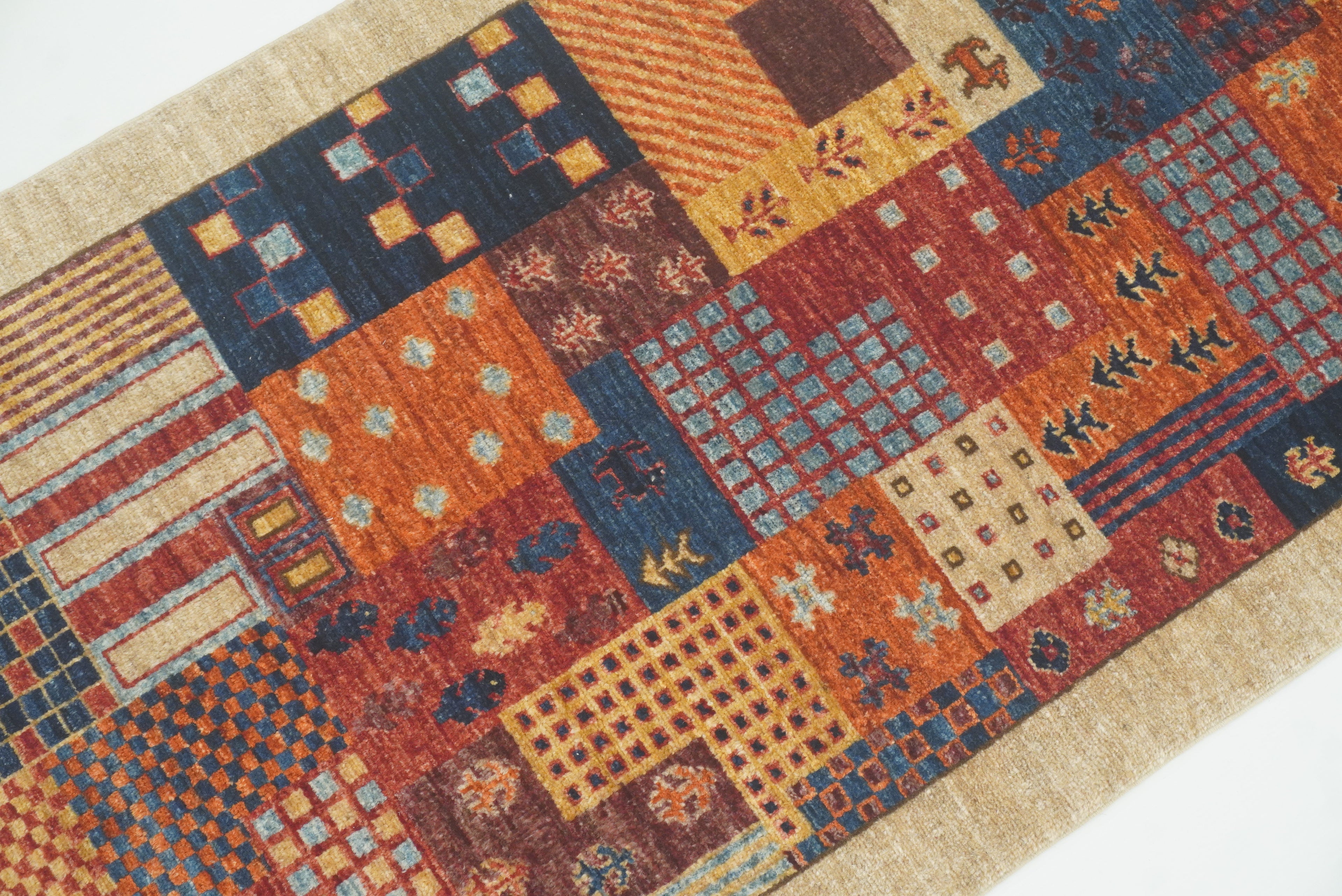 2'4"x4'5" Beige Gabbeh Afghan Hand knotted Runner Rug - Yildiz Rugs