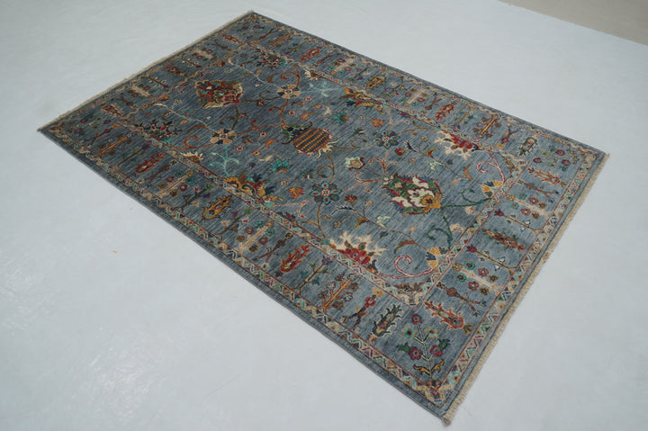 4x6 Blueish Gray Waziri Afghan Hand Knotted Oriental Rug