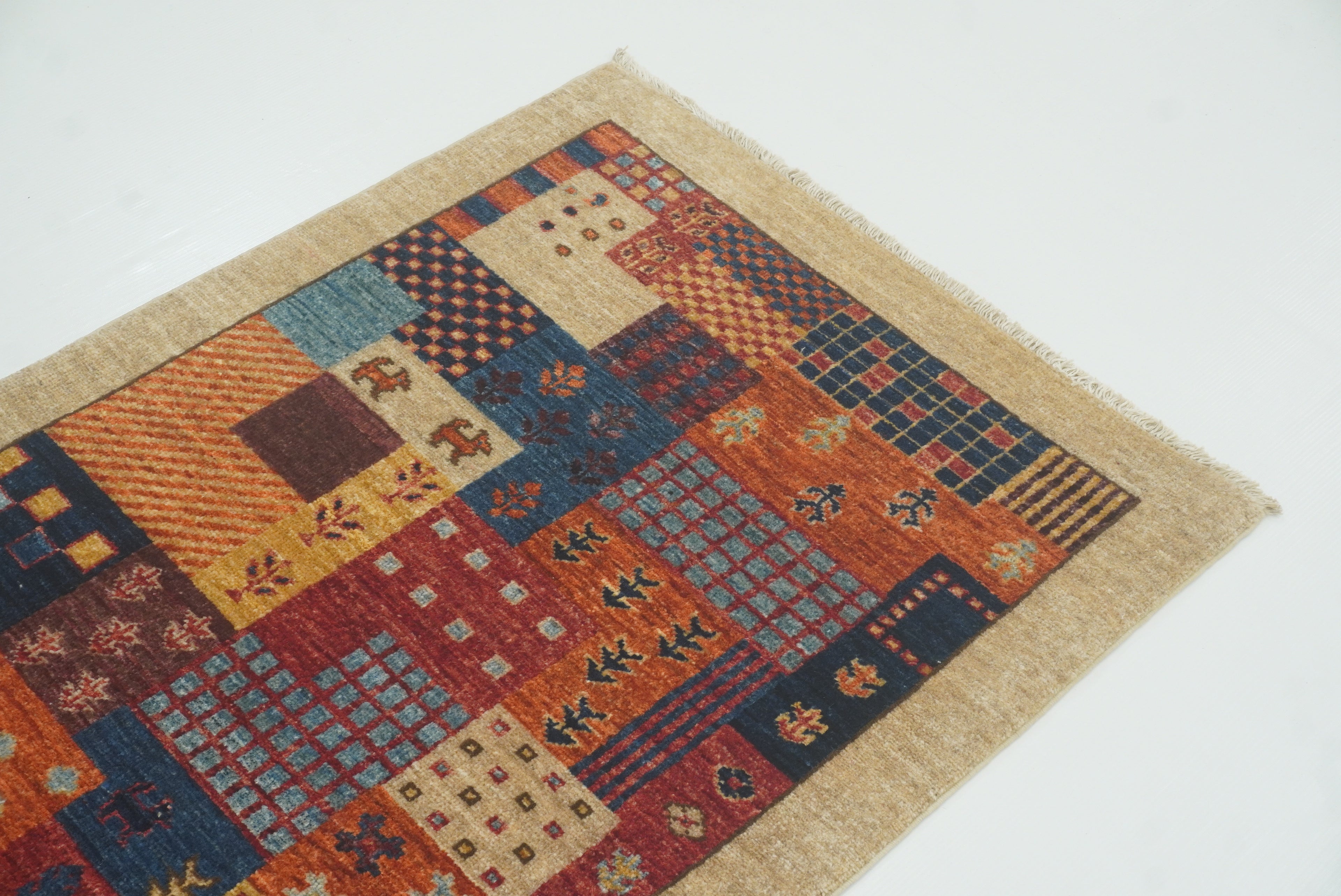 2'4"x4'5" Beige Gabbeh Afghan Hand knotted Runner Rug - Yildiz Rugs