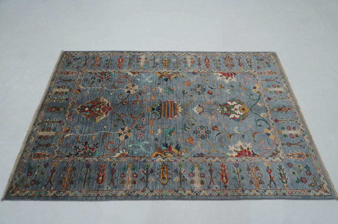 4x6 Blueish Gray Waziri Afghan Hand Knotted Oriental Rug