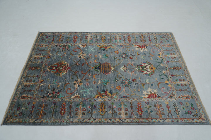 4x6 Blueish Gray Waziri Afghan Hand Knotted Oriental Rug