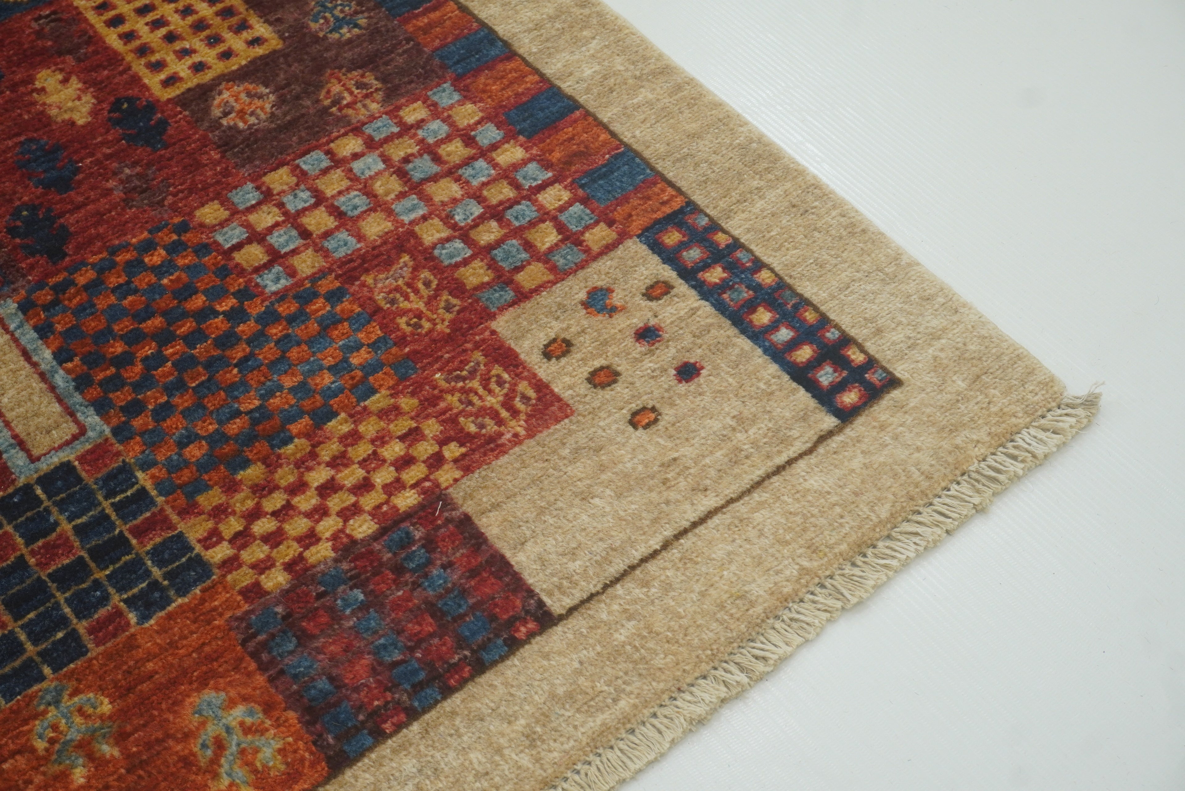 2'4"x4'5" Beige Gabbeh Afghan Hand knotted Runner Rug - Yildiz Rugs