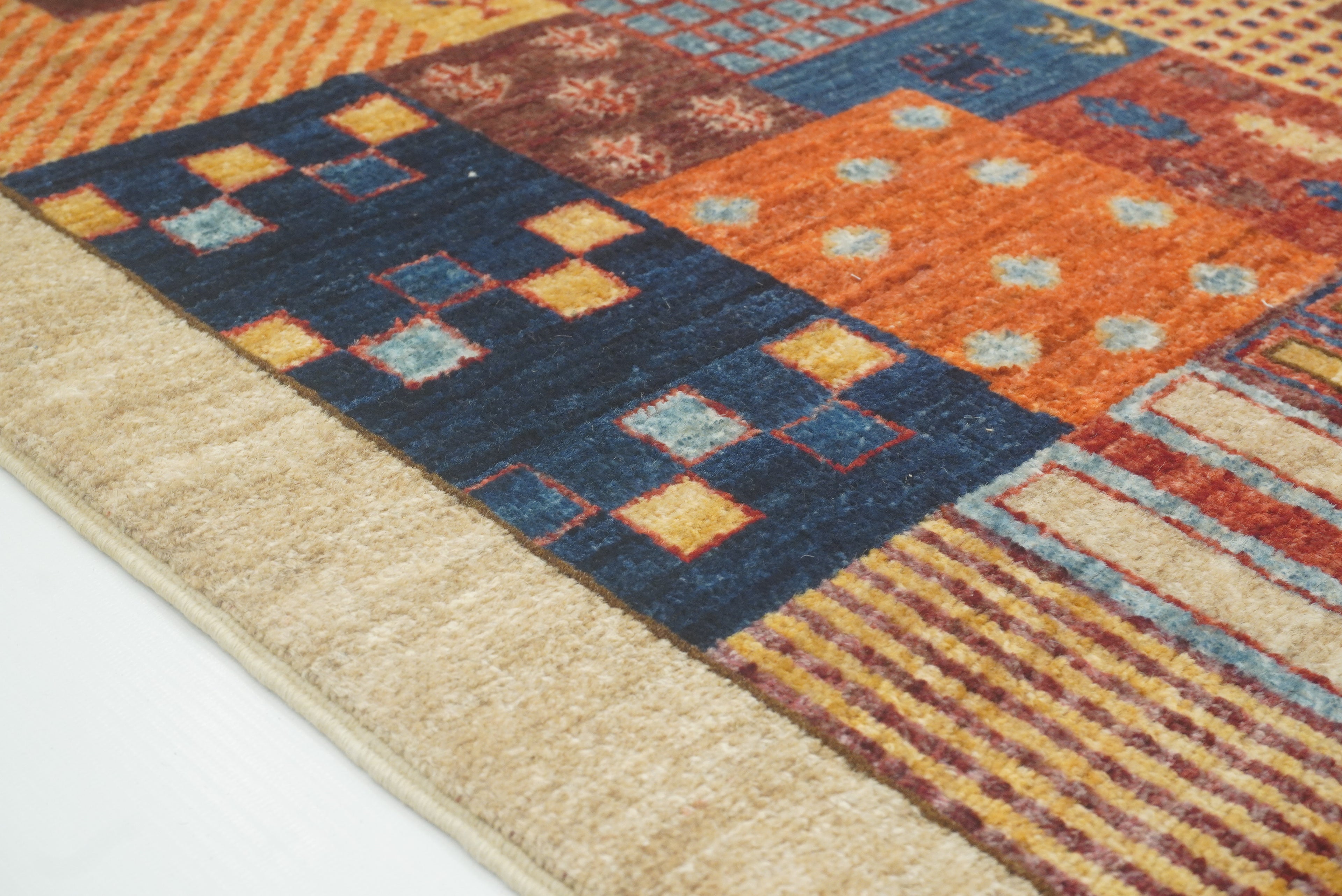 2'4"x4'5" Beige Gabbeh Afghan Hand knotted Runner Rug - Yildiz Rugs