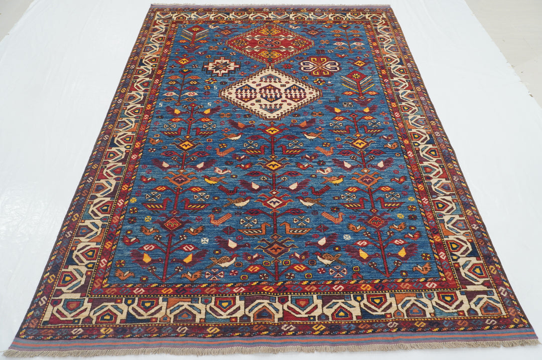 6x7 Navy Blue Timuri Baluch Tribal Afghan Hand Knotted Oriental Rug