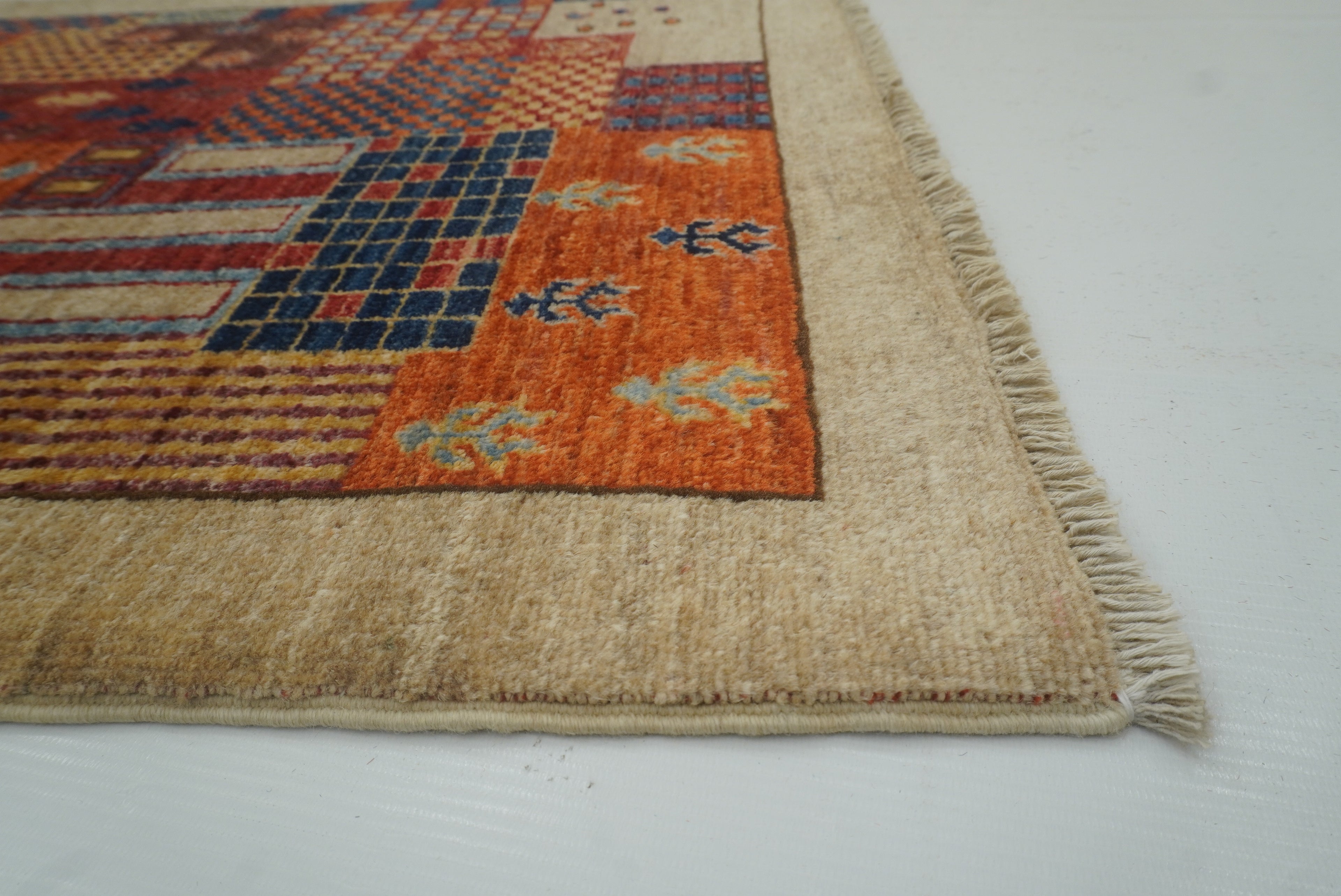 2'4"x4'5" Beige Gabbeh Afghan Hand knotted Runner Rug - Yildiz Rugs
