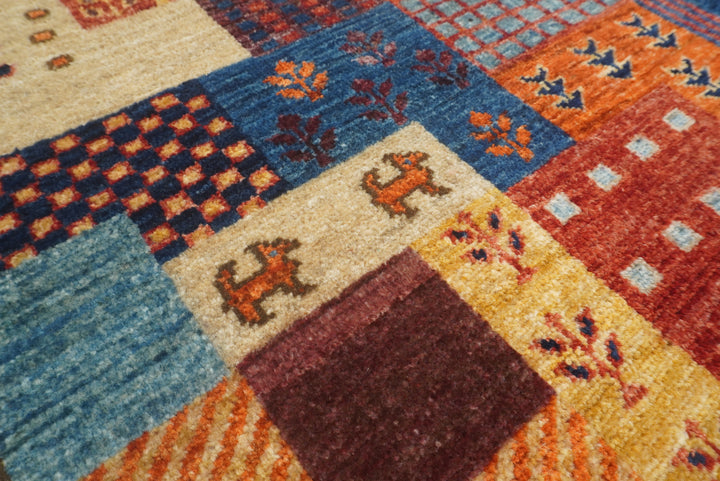 2'4"x4'5" Beige Gabbeh Afghan Hand knotted Runner Rug - Yildiz Rugs