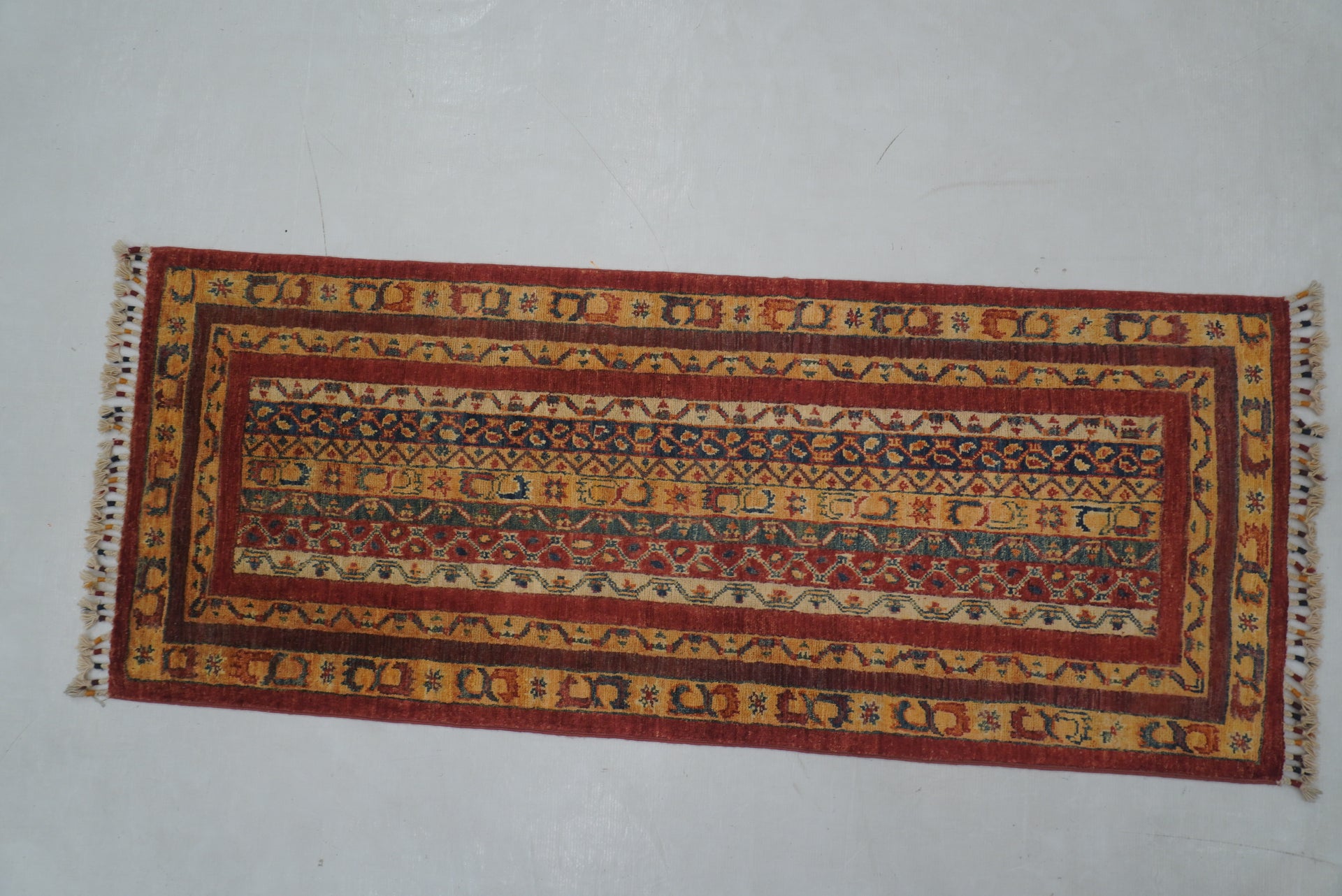 2x5 ft Red Turkish Shawl Pattern Hand knotted Runner Rug