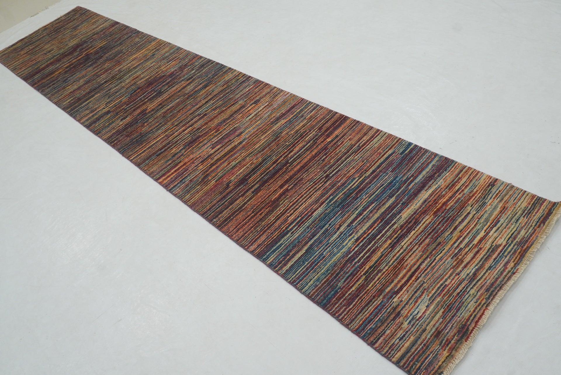 13 ft Striped Gabbeh Afghan Hand knotted Runner Rug