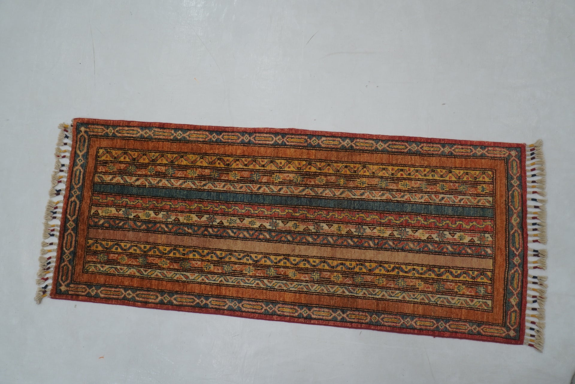 2x5 ft Orange Turkish Shawl Pattern Hand knotted Runner Rug