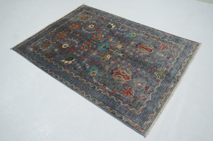 4x6 Blueish Gray Waziri Afghan Hand Knotted Oriental Rug