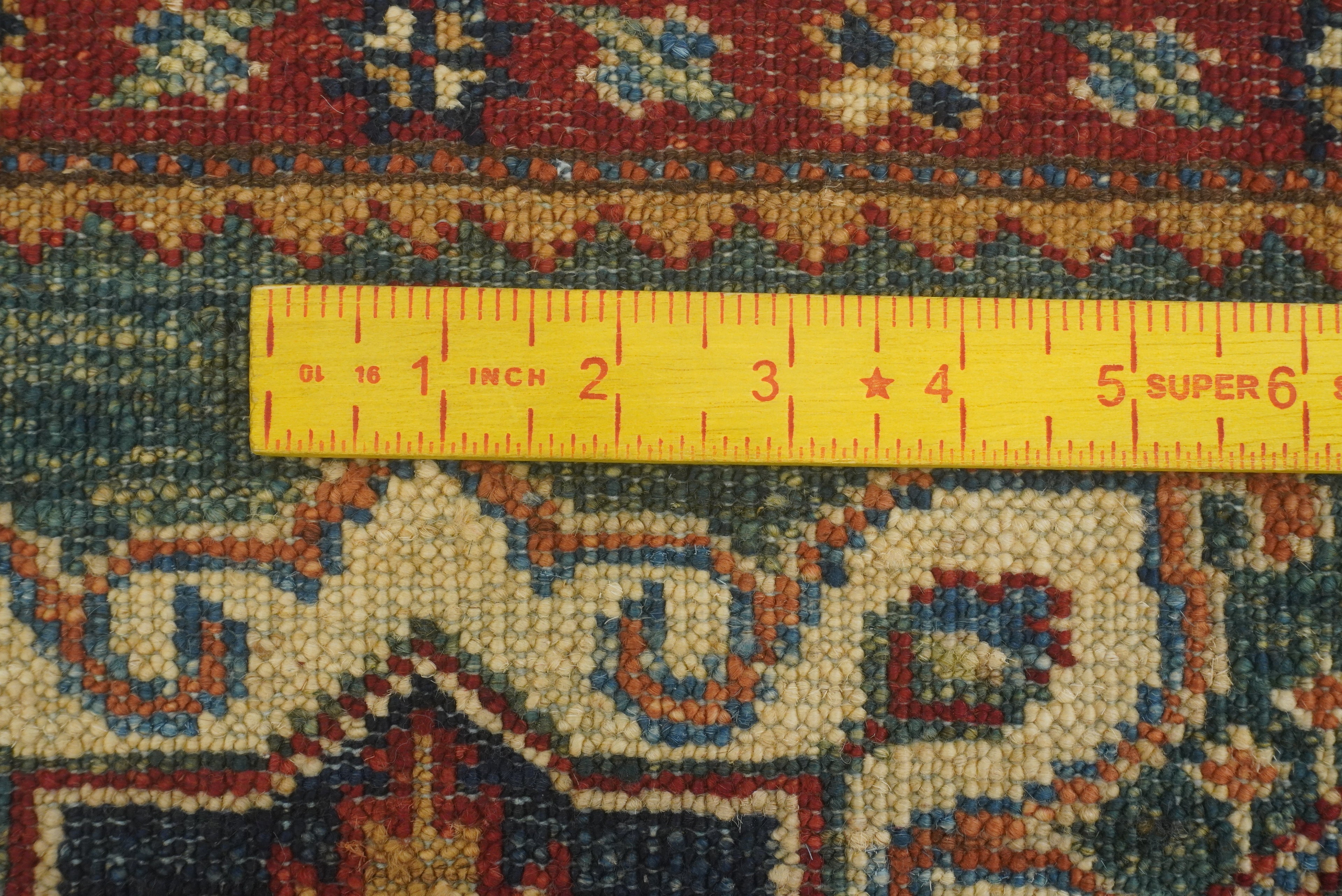 7 ft Kazak Green Afghan Hand Knotted Runner Rug - Yildiz Rugs