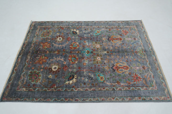 4x6 Blueish Gray Waziri Afghan Hand Knotted Oriental Rug