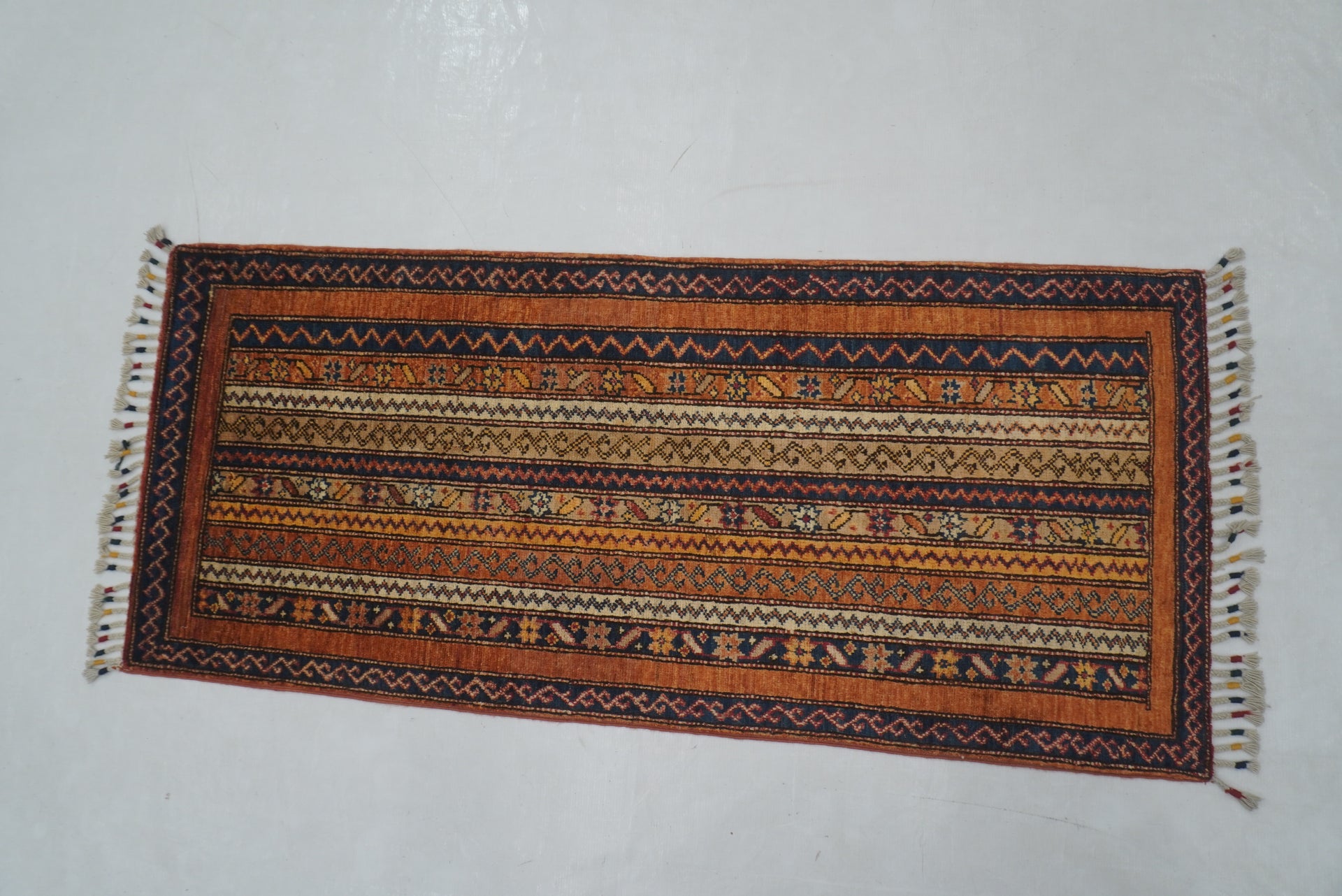 2x5 ft Orange Turkish Shawl Pattern Hand knotted Runner Rug