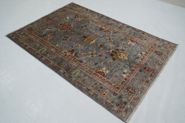 4x6 Blueish Gray Waziri Afghan Hand Knotted Oriental Rug