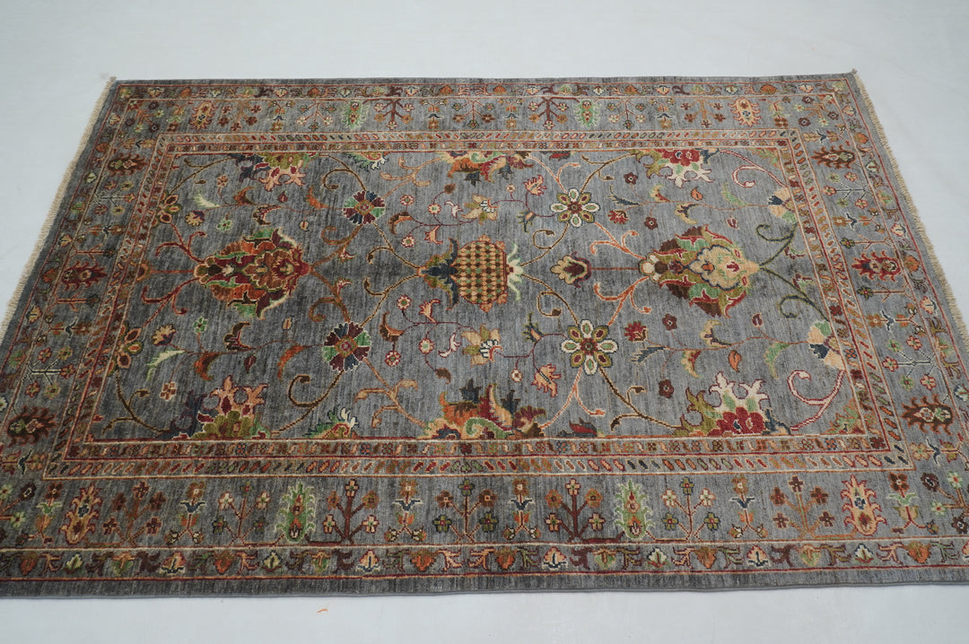 4x6 Blueish Gray Waziri Afghan Hand Knotted Oriental Rug