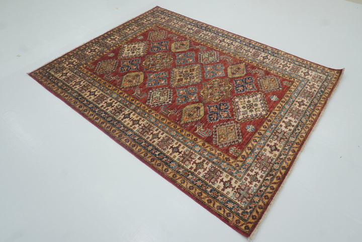 5x7 Red Kazak Hand Knotted Afghan Oriental Rug - Yildiz Rugs