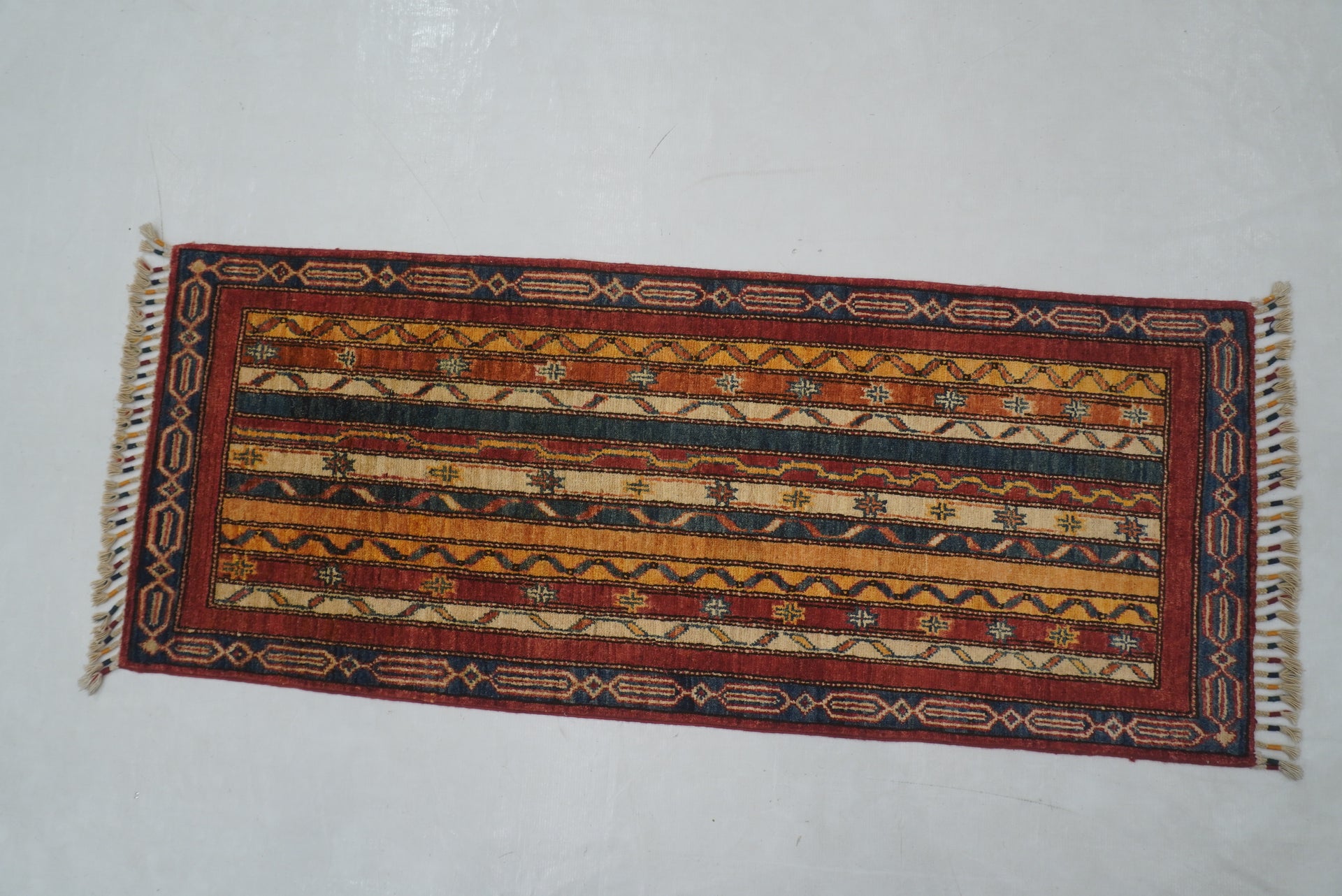2x5 ft Red Turkish Shawl Pattern Hand knotted Runner Rug