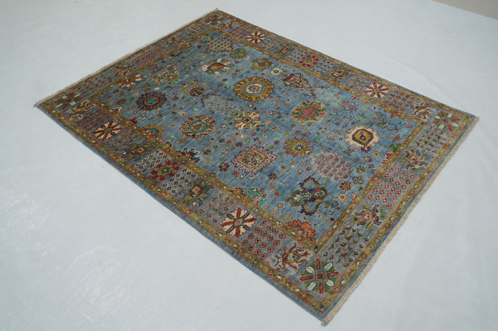 4x6 Blue Waziri Afghan Hand Knotted Oriental Rug