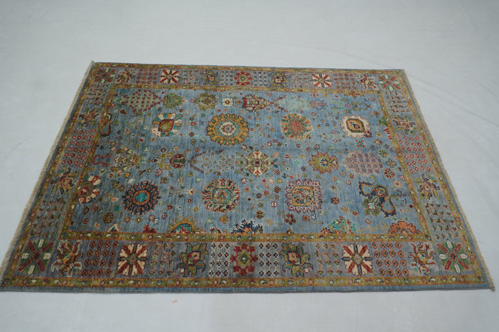 4x6 Blue Waziri Afghan Hand Knotted Oriental Rug