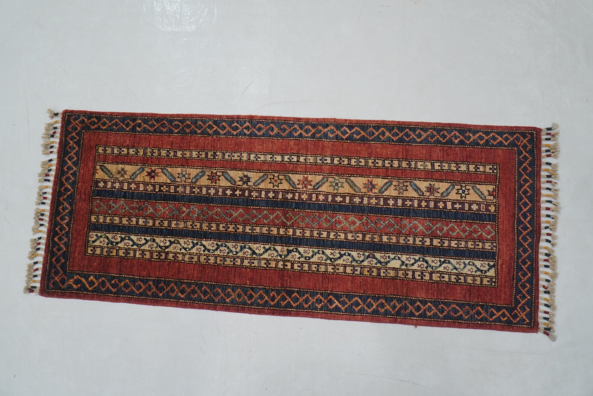 2x5 ft Red Turkish Shawl Pattern Hand knotted Runner Rug
