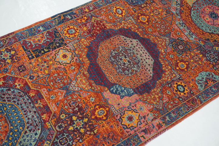 8 ft Orange Mamluk Turkish Hand knotted Medallion Runner Rug