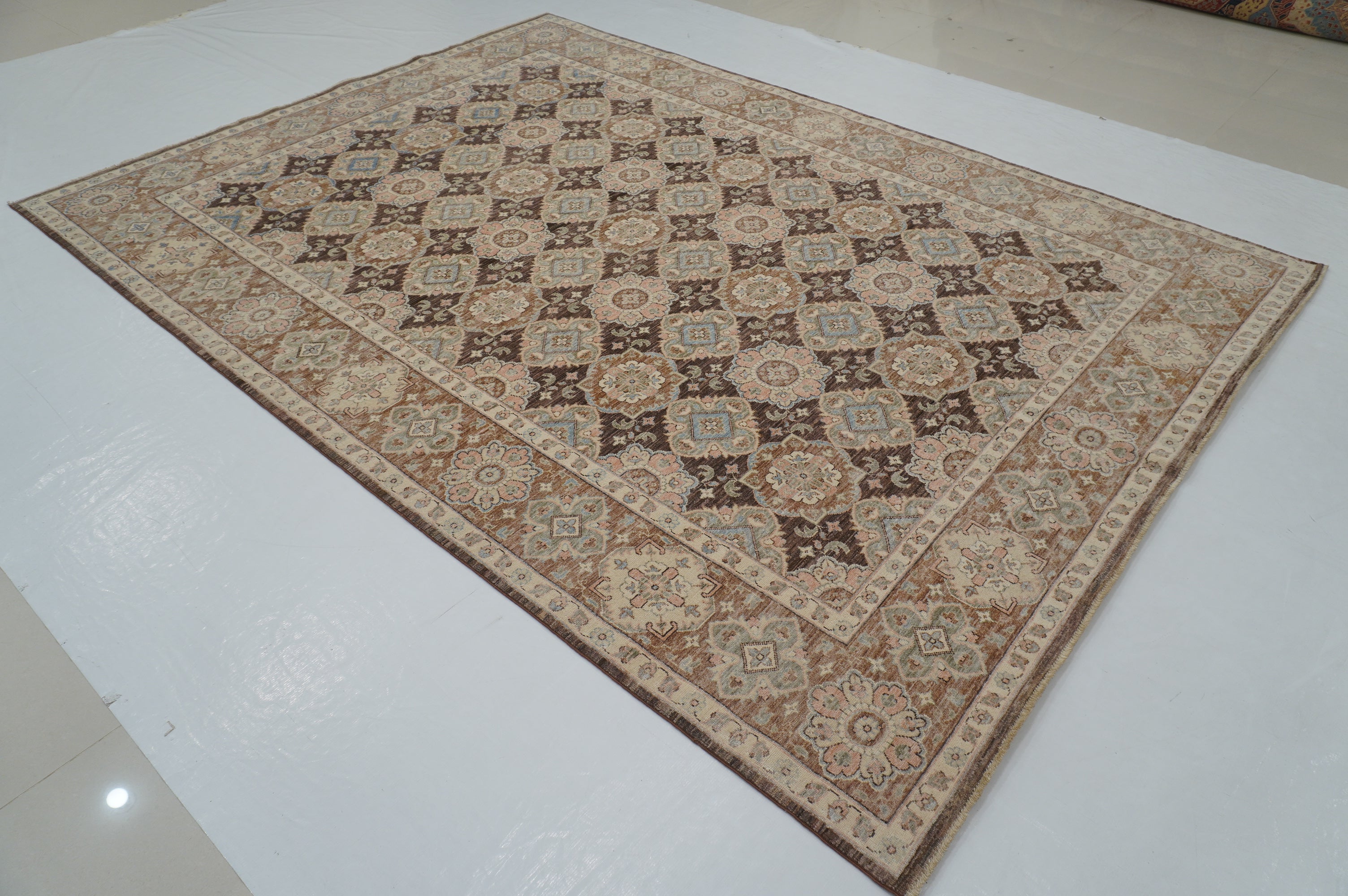 7x10 Brown Vintage Tabriz Afghan Hand Knotted Oriental Geometric Rug - Yildiz Rugs