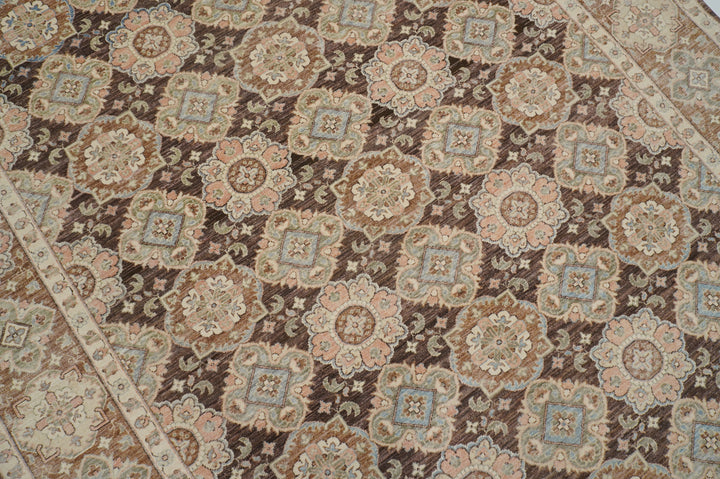 7x10 Brown Vintage Tabriz Afghan Hand Knotted Oriental Geometric Rug - Yildiz Rugs