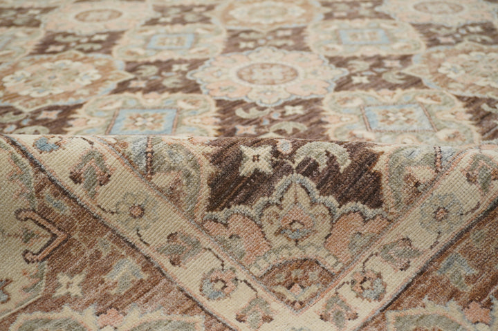 7x10 Brown Vintage Tabriz Afghan Hand Knotted Oriental Geometric Rug - Yildiz Rugs