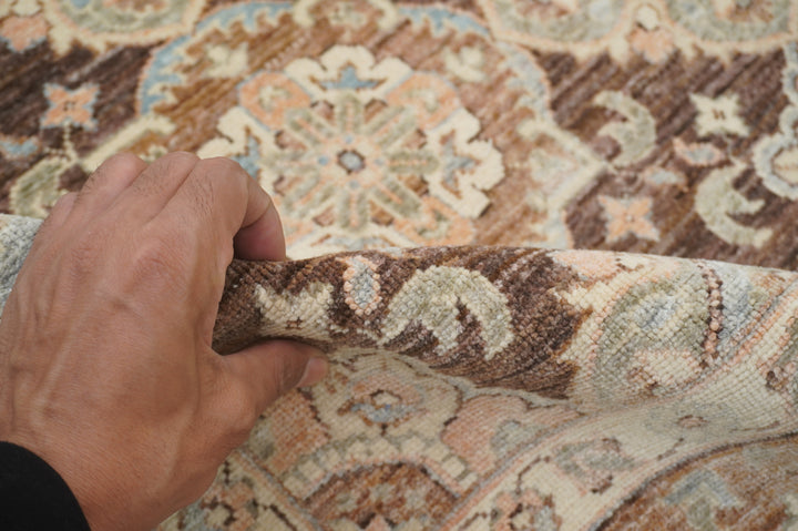 7x10 Brown Vintage Tabriz Afghan Hand Knotted Oriental Geometric Rug - Yildiz Rugs