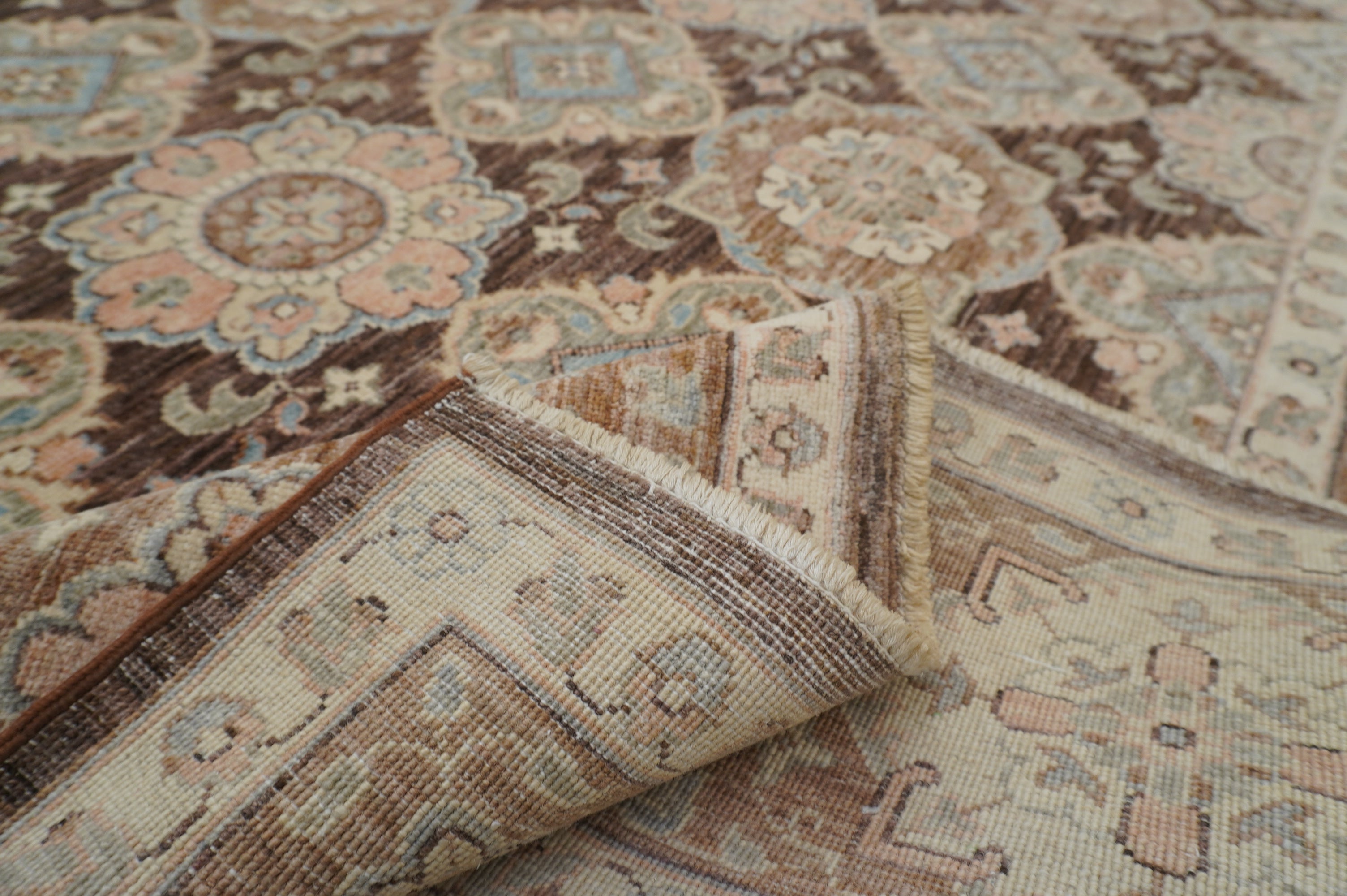7x10 Brown Vintage Tabriz Afghan Hand Knotted Oriental Geometric Rug - Yildiz Rugs
