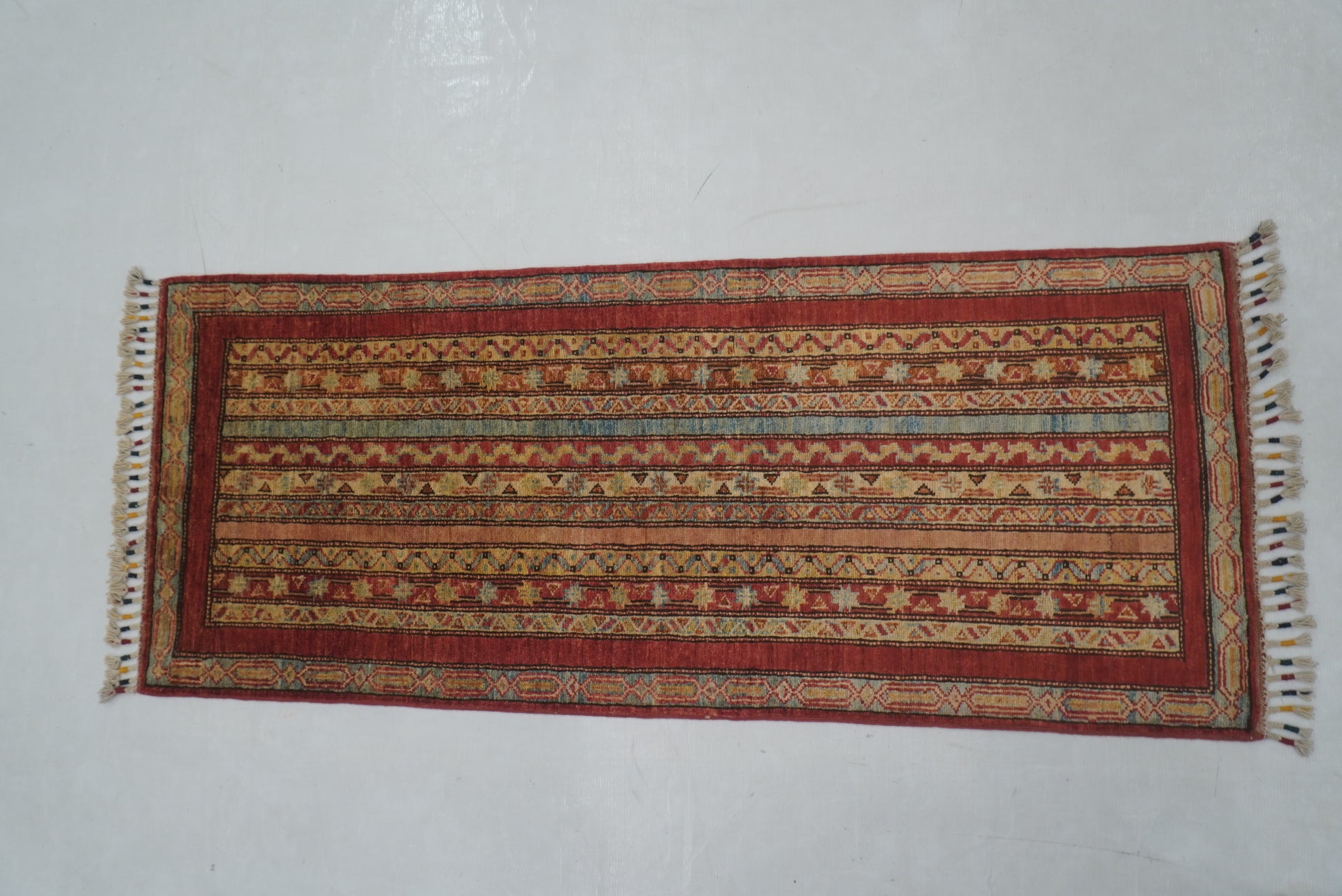 2x5 ft Red Turkish Shawl Pattern Hand knotted Runner Rug