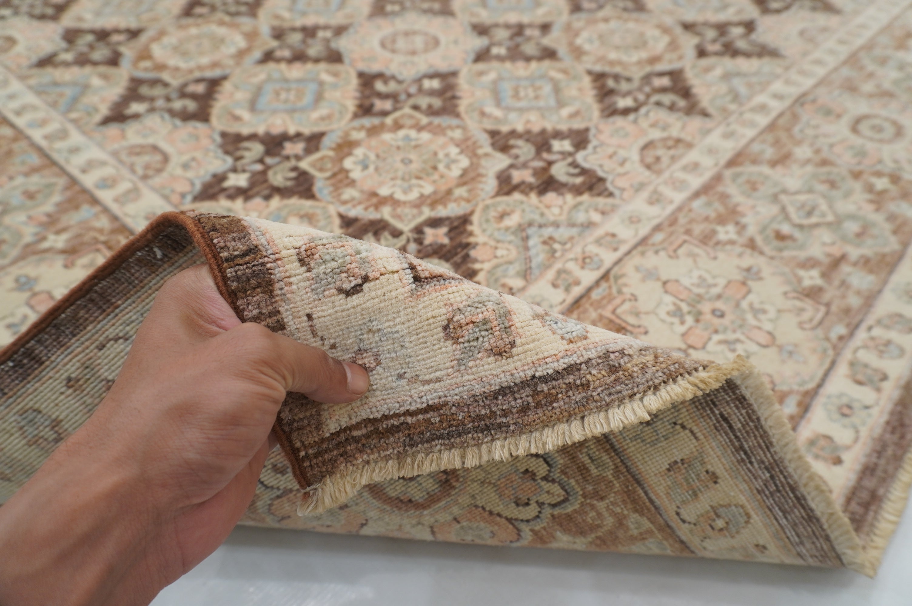 7x10 Brown Vintage Tabriz Afghan Hand Knotted Oriental Geometric Rug - Yildiz Rugs