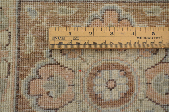 7x10 Brown Vintage Tabriz Afghan Hand Knotted Oriental Geometric Rug - Yildiz Rugs