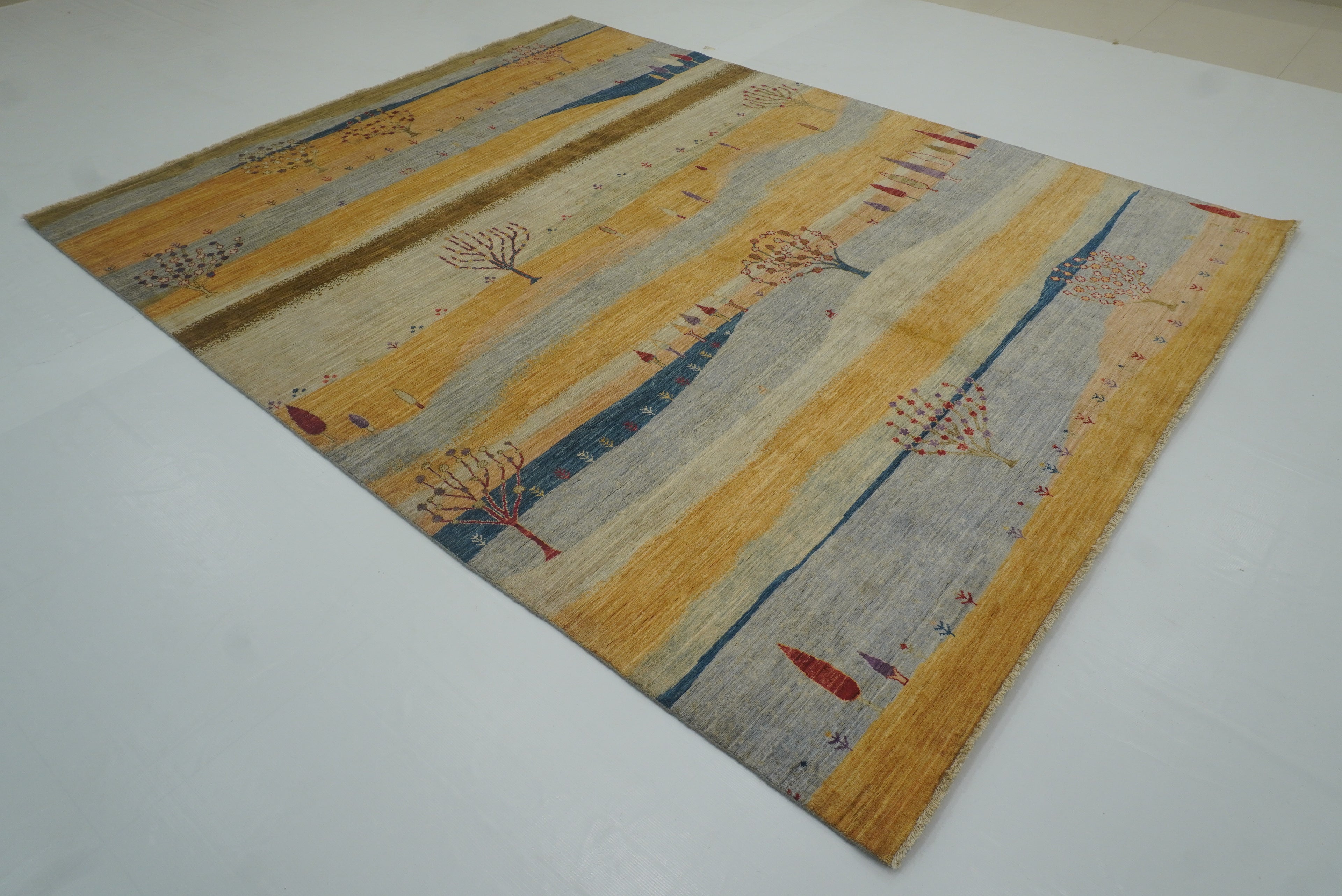 8x10 Tree Gabbeh Golden Yellow Hand-Knotted Afghan Rug - Yildiz Rugs