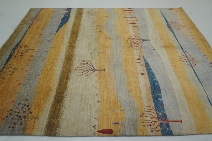 8x10 Tree Gabbeh Golden Yellow Hand-Knotted Afghan Rug - Yildiz Rugs