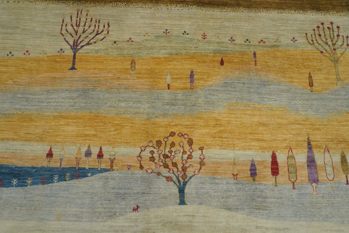 8x10 Tree Gabbeh Golden Yellow Hand-Knotted Afghan Rug - Yildiz Rugs