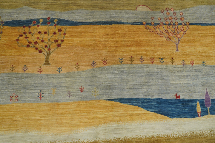 8x10 Tree Gabbeh Golden Yellow Hand-Knotted Afghan Rug - Yildiz Rugs