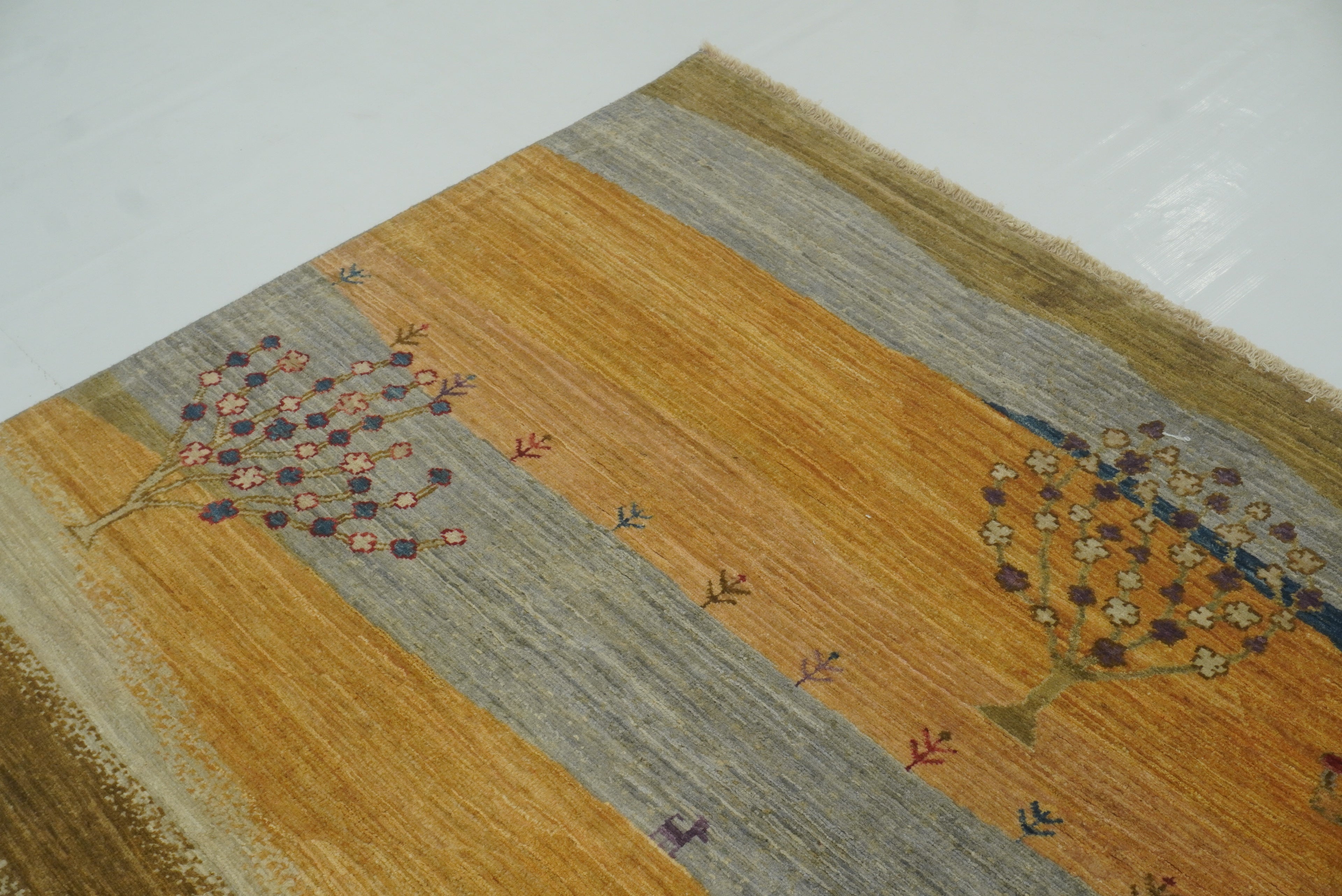 8x10 Tree Gabbeh Golden Yellow Hand-Knotted Afghan Rug - Yildiz Rugs