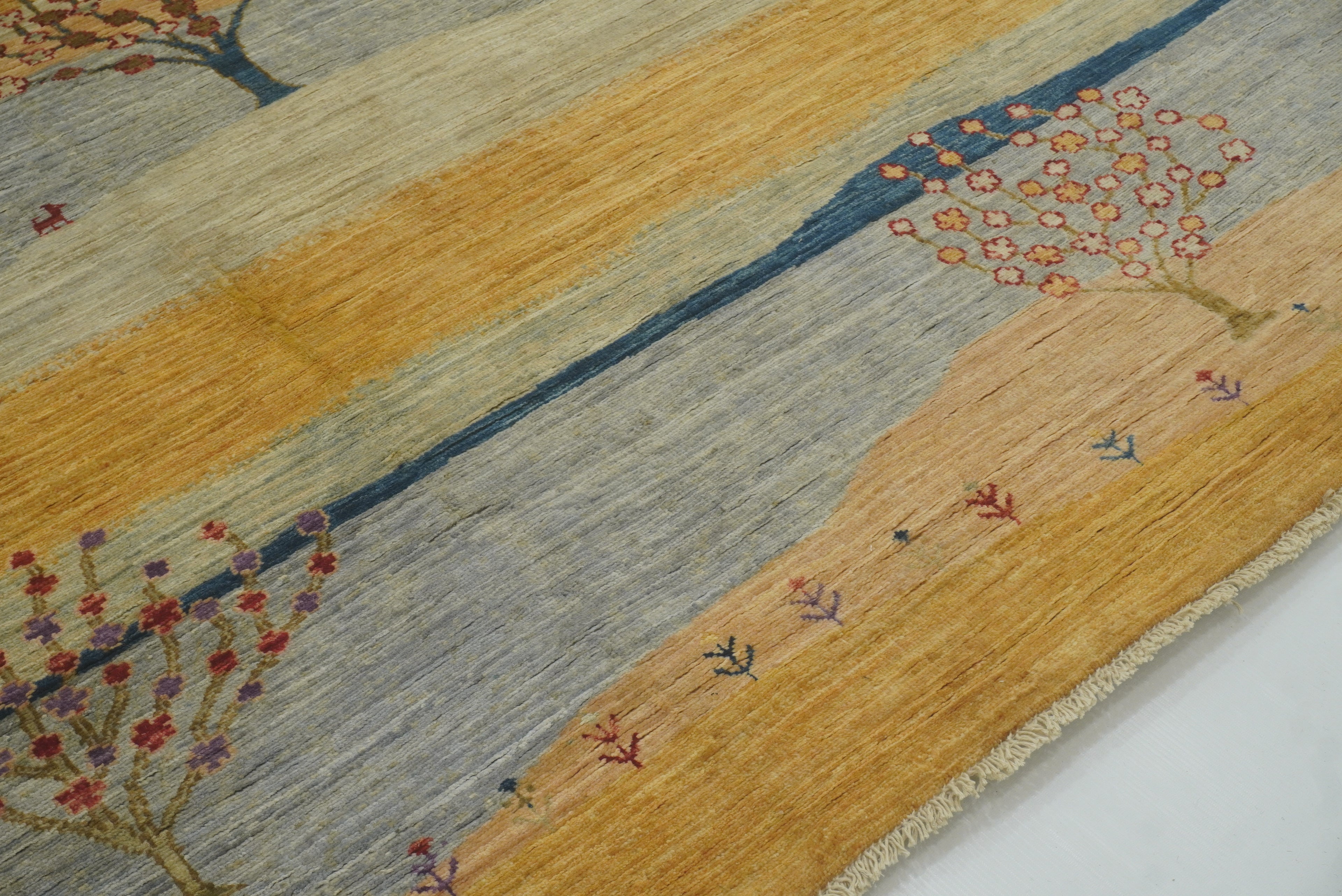 8x10 Tree Gabbeh Golden Yellow Hand-Knotted Afghan Rug - Yildiz Rugs
