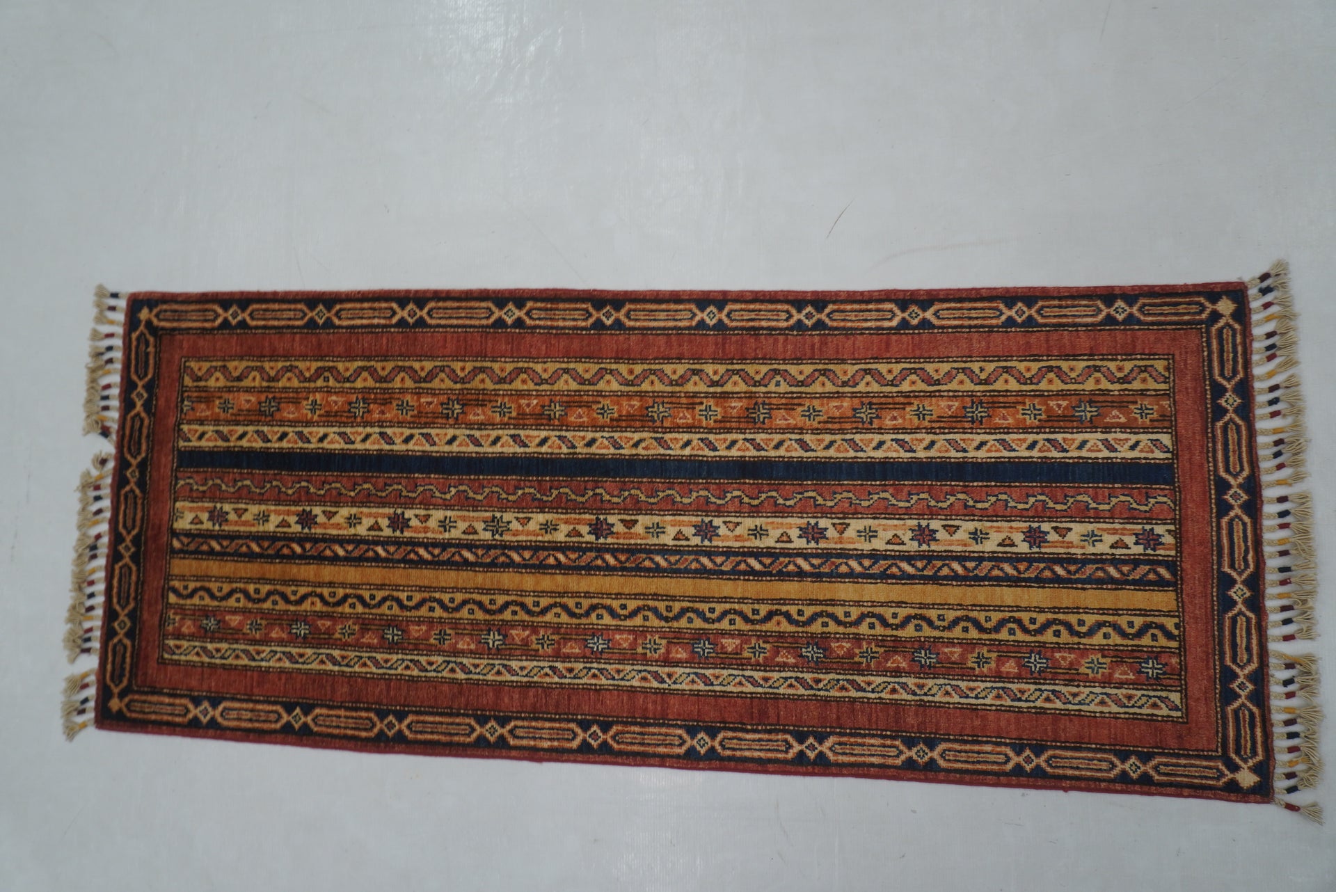 2x5 ft Red Turkish Shawl Pattern Hand knotted Runner Rug