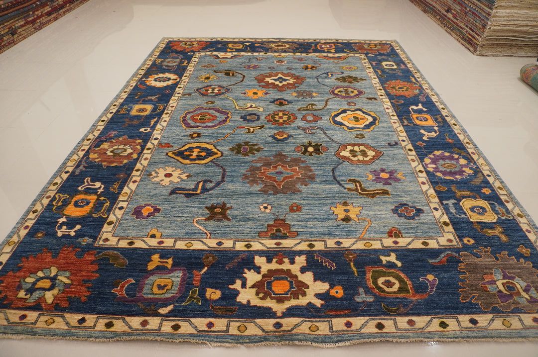 9x12 Blue Turkish Oushak Hand knotted Oriental Rug