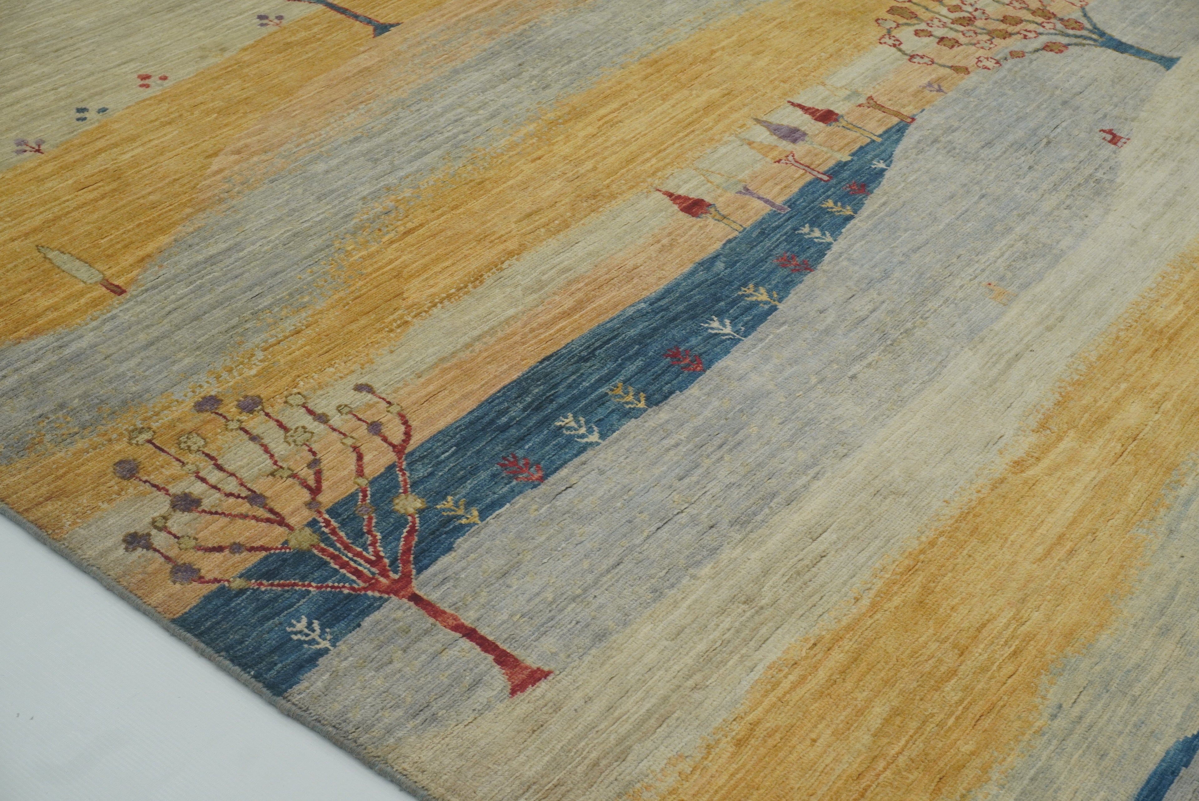 8x10 Tree Gabbeh Golden Yellow Hand-Knotted Afghan Rug - Yildiz Rugs
