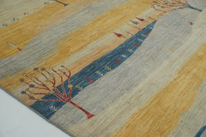 8x10 Tree Gabbeh Golden Yellow Hand-Knotted Afghan Rug - Yildiz Rugs