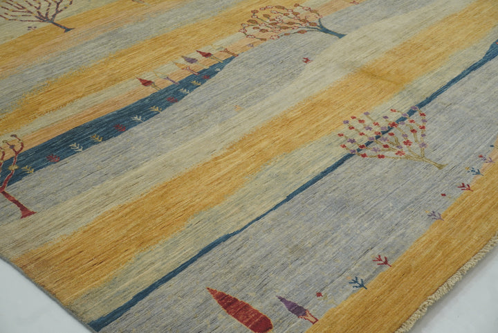8x10 Tree Gabbeh Golden Yellow Hand-Knotted Afghan Rug - Yildiz Rugs
